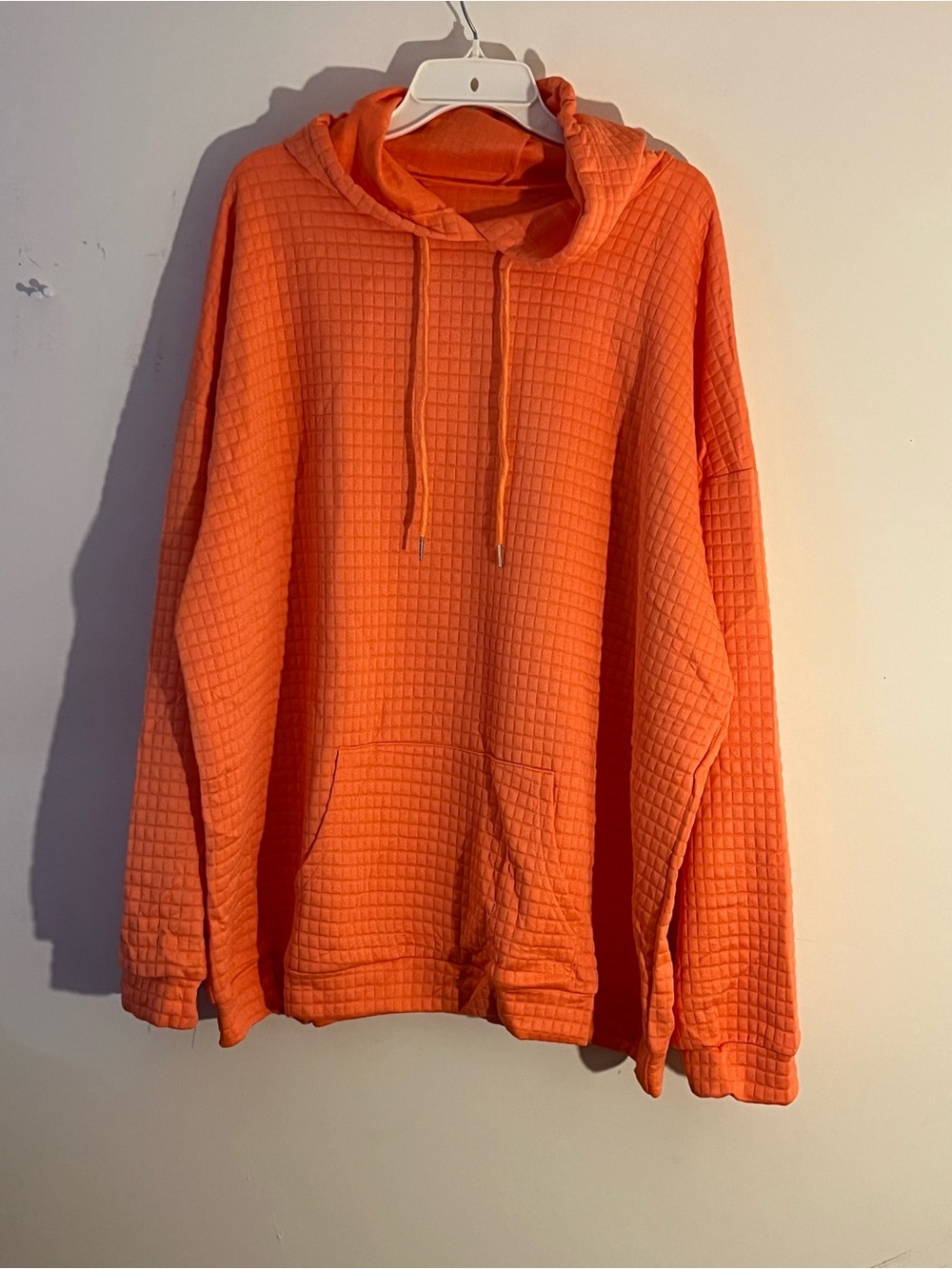 Orange Waffle-Knit Hooded Pullover Sweatshirt